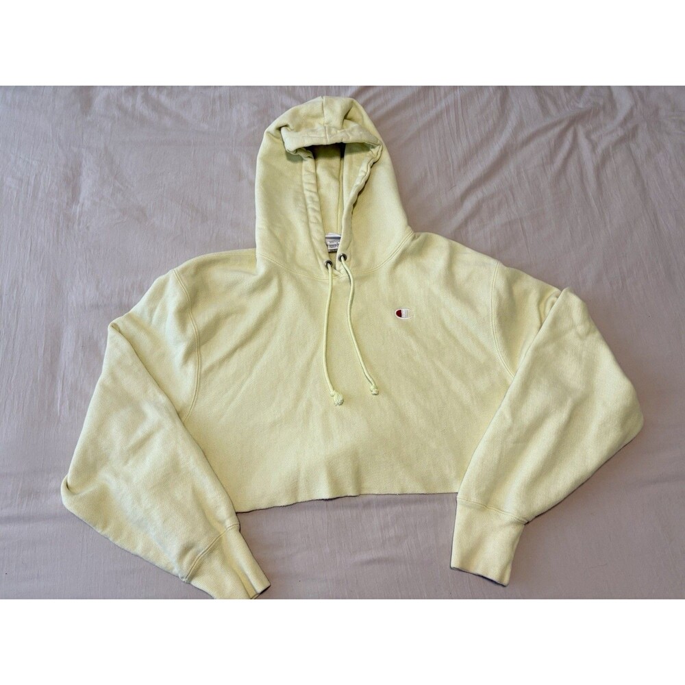 Champion Reverse Weave Men's Yellow Pullover Hoodie Fleece Logo Size L